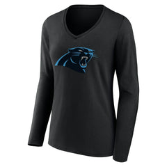 Carolina Panthers Women's Team Authentic Personalized Name & Number Long Sleeve V-Neck T-Shirt - Black on sale