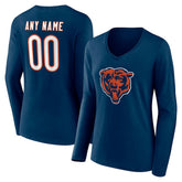 Chicago Bears Women's Team Authentic Personalized Name & Number Long Sleeve V-Neck T-Shirt - Navy discount