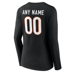 Cincinnati Bengals Women's Team Authentic Personalized Name & Number Long Sleeve V-Neck T-Shirt - Black sale