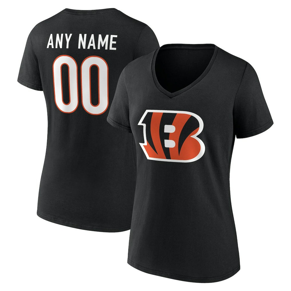 Cincinnati Bengals Women's Team Authentic Personalized Name & Number V-Neck T-Shirt - Black for sale