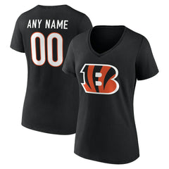 Cincinnati Bengals Women's Team Authentic Personalized Name & Number V-Neck T-Shirt - Black for sale