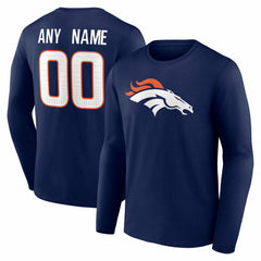 Denver Broncos Team Authentic Personalized Name & Number Long Sleeve T-Shirt - Navy on sale