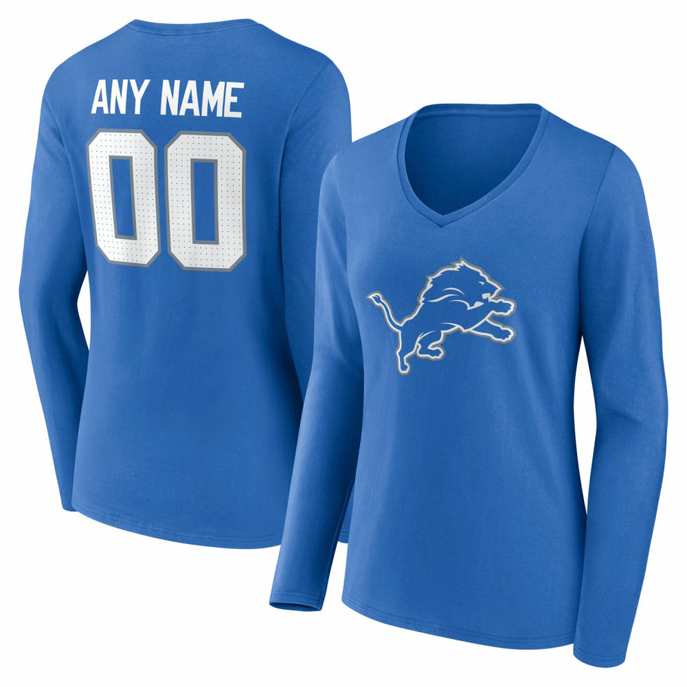 Detroit Lions Women's Team Authentic Personalized Name & Number Long Sleeve V-Neck T-Shirt - Blue for sale