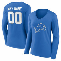 Detroit Lions Women's Team Authentic Personalized Name & Number Long Sleeve V-Neck T-Shirt - Blue for sale