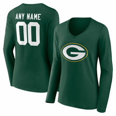 Green Bay Packers Women's Team Authentic Personalized Name & Number Long Sleeve V-Neck T-Shirt - Green online