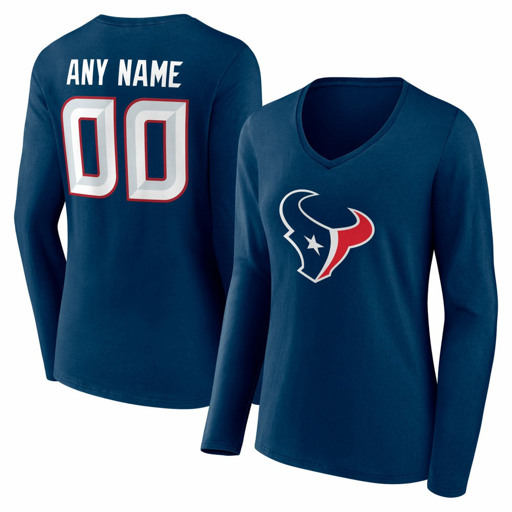Houston Texans Women's Team Authentic Personalized Name & Number Long Sleeve V-Neck T-Shirt - Navy sale
