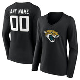 Jacksonville Jaguars Women's Team Authentic Personalized Name & Number Long Sleeve V-Neck T-Shirt - Black discount