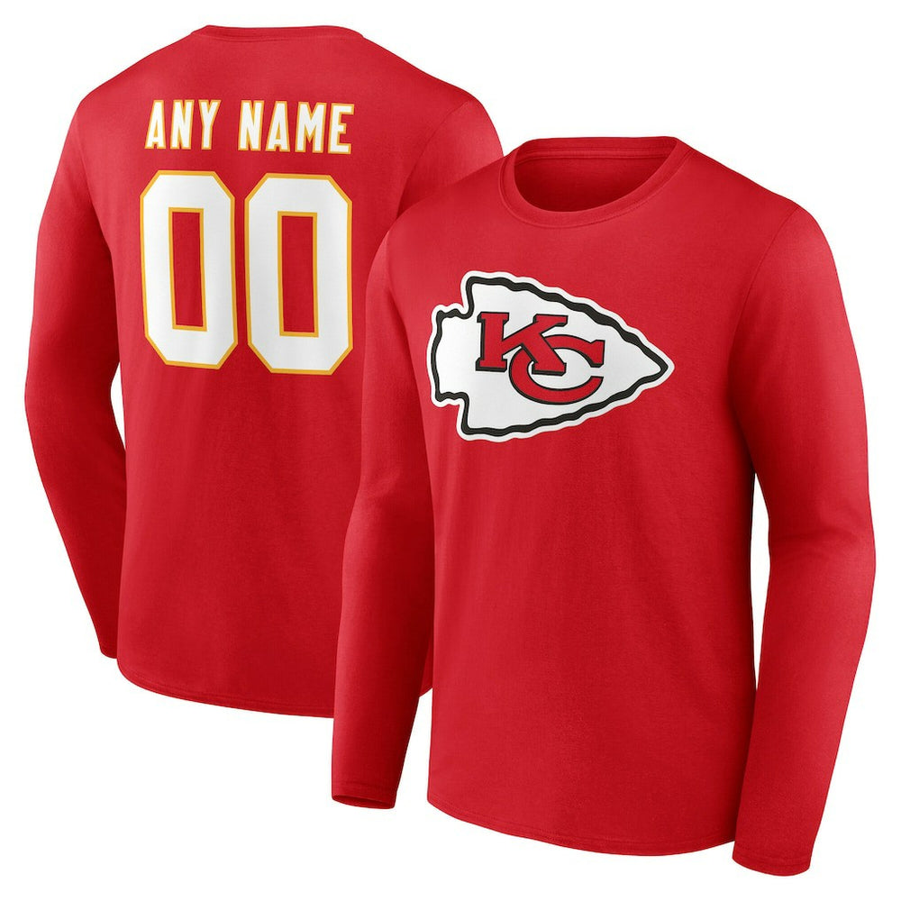 Kansas City Chiefs Team Authentic Personalized Name & Number Long Sleeve T-Shirt - Red for sale