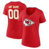 Kansas City Chiefs Women's Team Authentic Personalized Name & Number V-Neck T-Shirt - Red sale