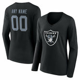 Las Vegas Raiders Women's Team Authentic Personalized Name & Number Long Sleeve V-Neck T-Shirt - Black cheap