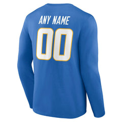 Los Angeles Chargers Team Authentic Personalized Name & Number Long Sleeve T-Shirt - Powder Blue on sale