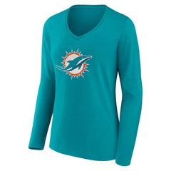 Miami Dolphins Women's Team Authentic Personalized Name & Number Long Sleeve V-Neck T-Shirt - Aqua discount