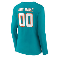 Miami Dolphins Women's Team Authentic Personalized Name & Number Long Sleeve V-Neck T-Shirt - Aqua discount