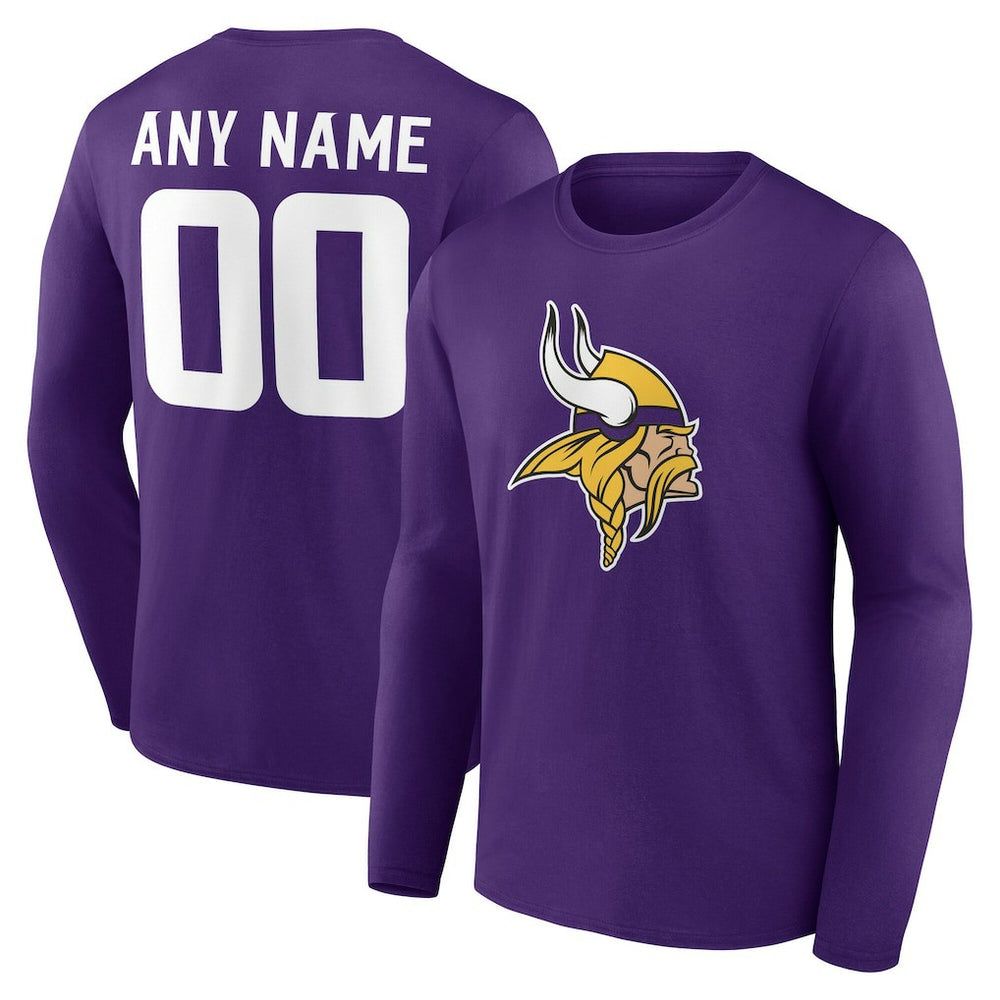 Minnesota Vikings Team Authentic Personalized Name & Number Long Sleeve T-Shirt - Purple cheap