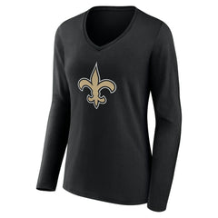 New Orleans Saints Women's Team Authentic Personalized Name & Number Long Sleeve V-Neck T-Shirt - Black on sale