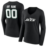 New York Jets Women's Team Authentic Personalized Name & Number Long Sleeve V-Neck T-Shirt - Black discount