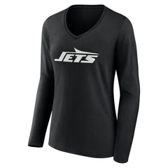New York Jets Women's Team Authentic Personalized Name & Number Long Sleeve V-Neck T-Shirt - Black discount