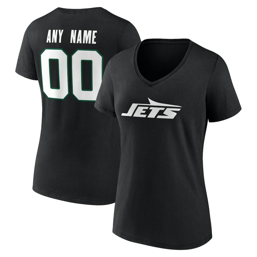 New York Jets Women's Team Authentic Personalized Name & Number V-Neck T-Shirt - Black cheap