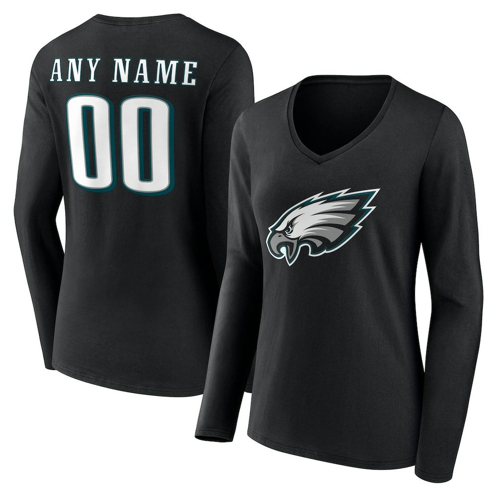 Philadelphia Eagles Women's Team Authentic Personalized Name & Number Long Sleeve V-Neck T-Shirt - Black outlet