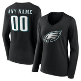 Philadelphia Eagles Women's Team Authentic Personalized Name & Number Long Sleeve V-Neck T-Shirt - Black outlet