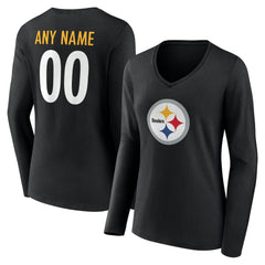 Pittsburgh Steelers Women's Team Authentic Personalized Name & Number Long Sleeve V-Neck T-Shirt - Black online