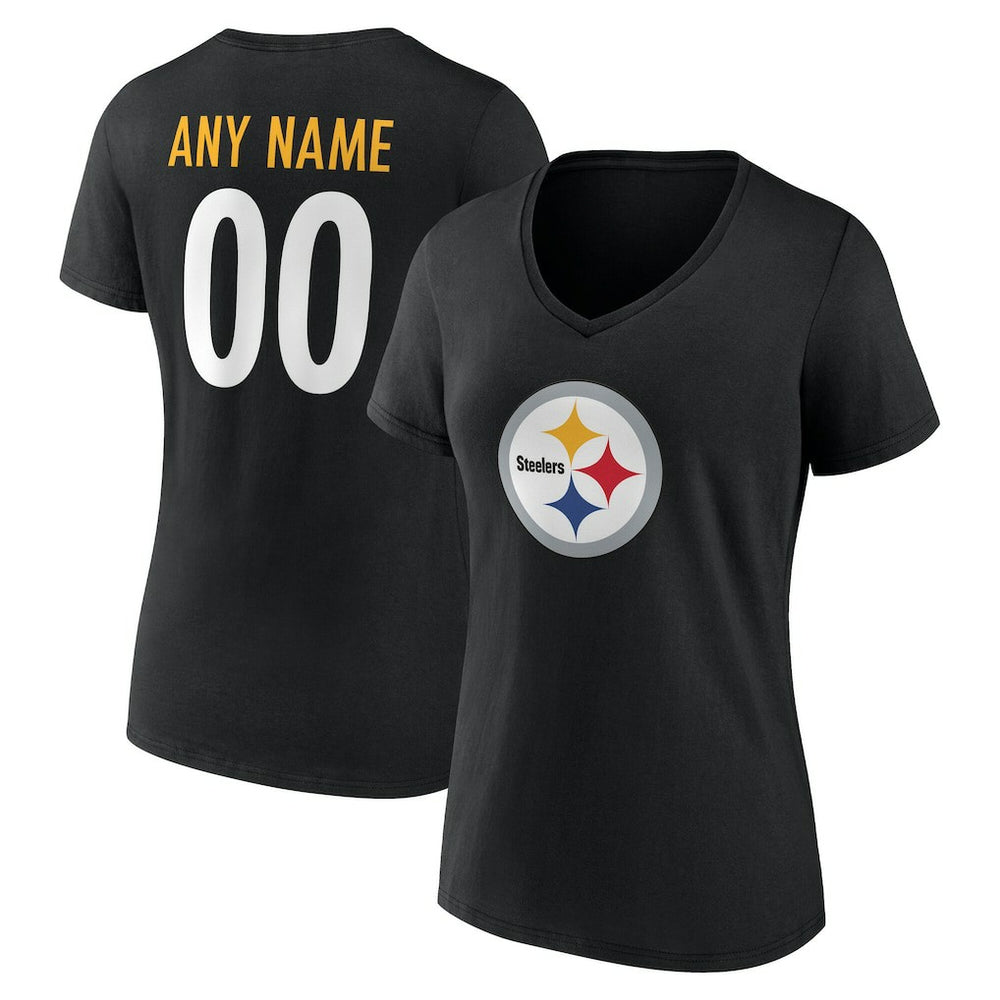 Pittsburgh Steelers Women's Team Authentic Personalized Name & Number V-Neck T-Shirt - Black outlet