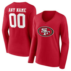 San Francisco 49ers Women's Team Authentic Personalized Name & Number Long Sleeve V-Neck T-Shirt - Scarlet cheap