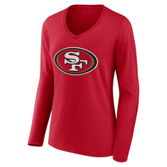 San Francisco 49ers Women's Team Authentic Personalized Name & Number Long Sleeve V-Neck T-Shirt - Scarlet cheap