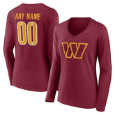 Washington Commanders Women's Team Authentic Personalized Name & Number Long Sleeve V-Neck T-Shirt - Burgundy discount