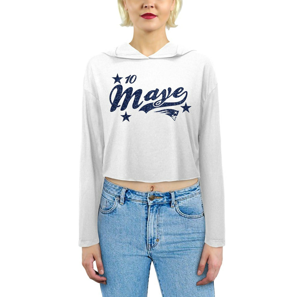 Drake Maye New England Patriots Majestic Threads Women's Glitter Wordmark Hoodie - White for sale