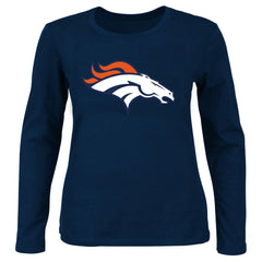 Denver Broncos Women's Plus Size Scoop Neck Long Sleeve T-Shirt - Navy for sale