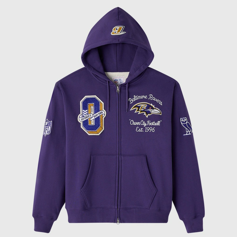 Baltimore Ravens OVO x NFL Unisex Full-Zip Waffle-Lined Hoodie - Purple online