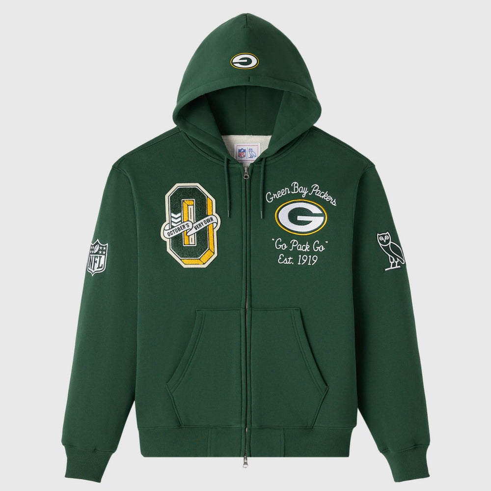 Green Bay Packers OVO x NFL Unisex Full-Zip Waffle-Lined Hoodie - Green outlet