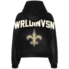 WRLDINVSN x New Orleans Saints Unisex Cozy Cropped Hoodie - Black cheap