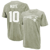 Drake Maye New England Patriots Majestic Threads Mineral Wash Name & Number T-Shirt - Moss Green for sale