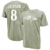 Lamar Jackson Baltimore Ravens Majestic Threads Mineral Wash Name & Number T-Shirt - Moss Green cheap