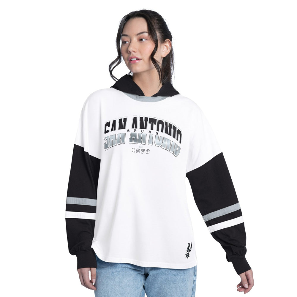 San Antonio Spurs G-III 4Her by Carl Banks Women's Key Player Oversized Hooded Long Sleeve T-Shirt - White/Black cheap