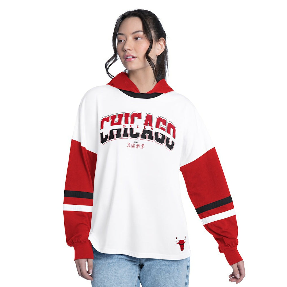 Chicago Bulls G-III 4Her by Carl Banks Women's Key Player Oversized Hooded Long Sleeve T-Shirt sale - White/Red shop