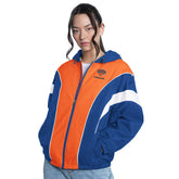 New York Knicks G-III 4Her by Carl Banks Women's Quarterback Lightweight Oversized Full-Zip Jacket - Royal/Orange shop