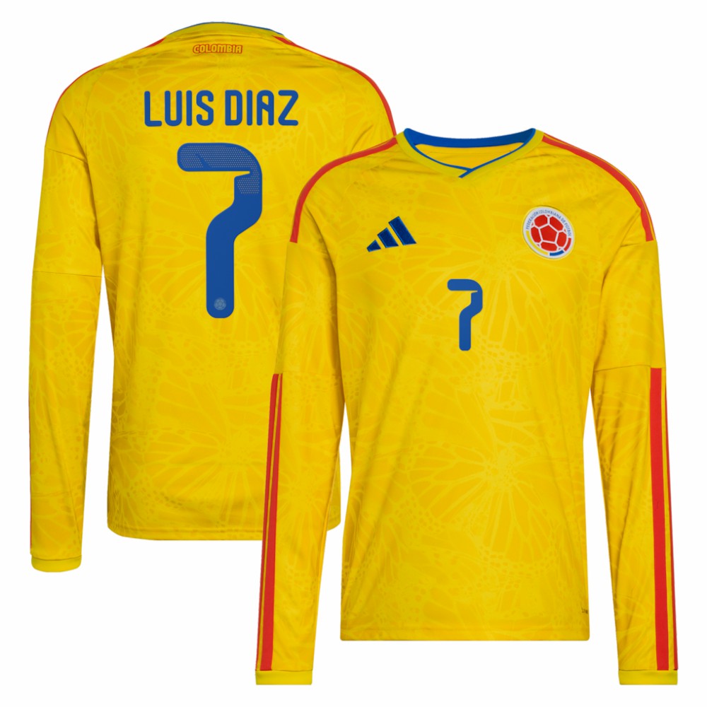 Luis Diaz Colombia National Team 2026 Home Replica Long Sleeve Jersey - Yellow | Adidas for sale