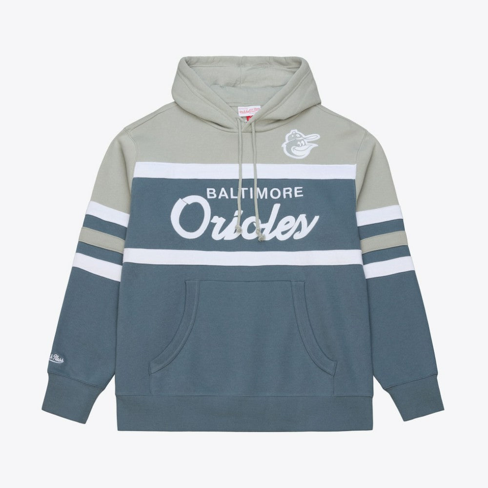 Baltimore Orioles Cooperstown Collection Thunderstorm Head Coach Hoodie - Gray | Mitchell & Ness