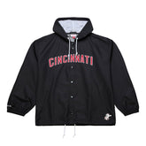 Cincinnati Reds Full-Snap Hooded Coaches Jacket - Black | Mitchell & Ness