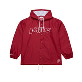 Philadelphia Phillies Full-Snap Hooded Coaches Jacket - Red | Mitchell & Ness
