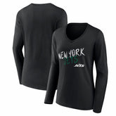 New York Jets Women's Hustle Long Sleeve V-Neck T-Shirt - Black on sale
