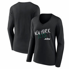 New York Jets Women's Hustle Long Sleeve V-Neck T-Shirt - Black on sale