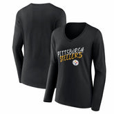 Pittsburgh Steelers Women's Hustle Long Sleeve V-Neck T-Shirt - Black discount