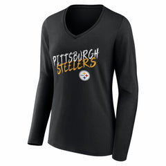 Pittsburgh Steelers Women's Hustle Long Sleeve V-Neck T-Shirt - Black discount
