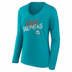 Miami Dolphins Women's Hustle Long Sleeve V-Neck T-Shirt - Aqua online