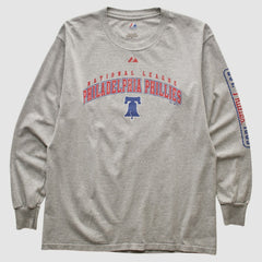 Philadelphia Phillies Majestic 2000s Long Sleeve T-shirt - Heather Gray Vintage