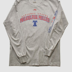 Philadelphia Phillies Majestic 2000s Long Sleeve T-shirt - Heather Gray Vintage